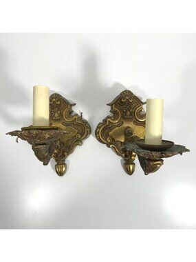 Vintage/Antique Halcolite Co. & Underwriters Laboratories Brass Sconces Pair